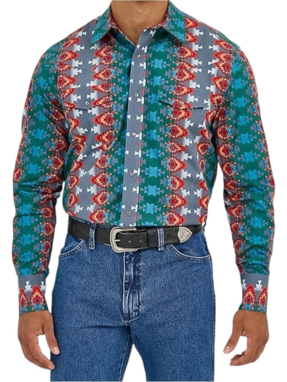 Wrangler Checotah Southwestern Print Western Snap Shirt Men's Large